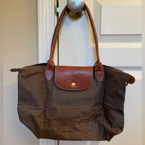 Longchamp Le Pliage Nylon and Leather Brown Tote